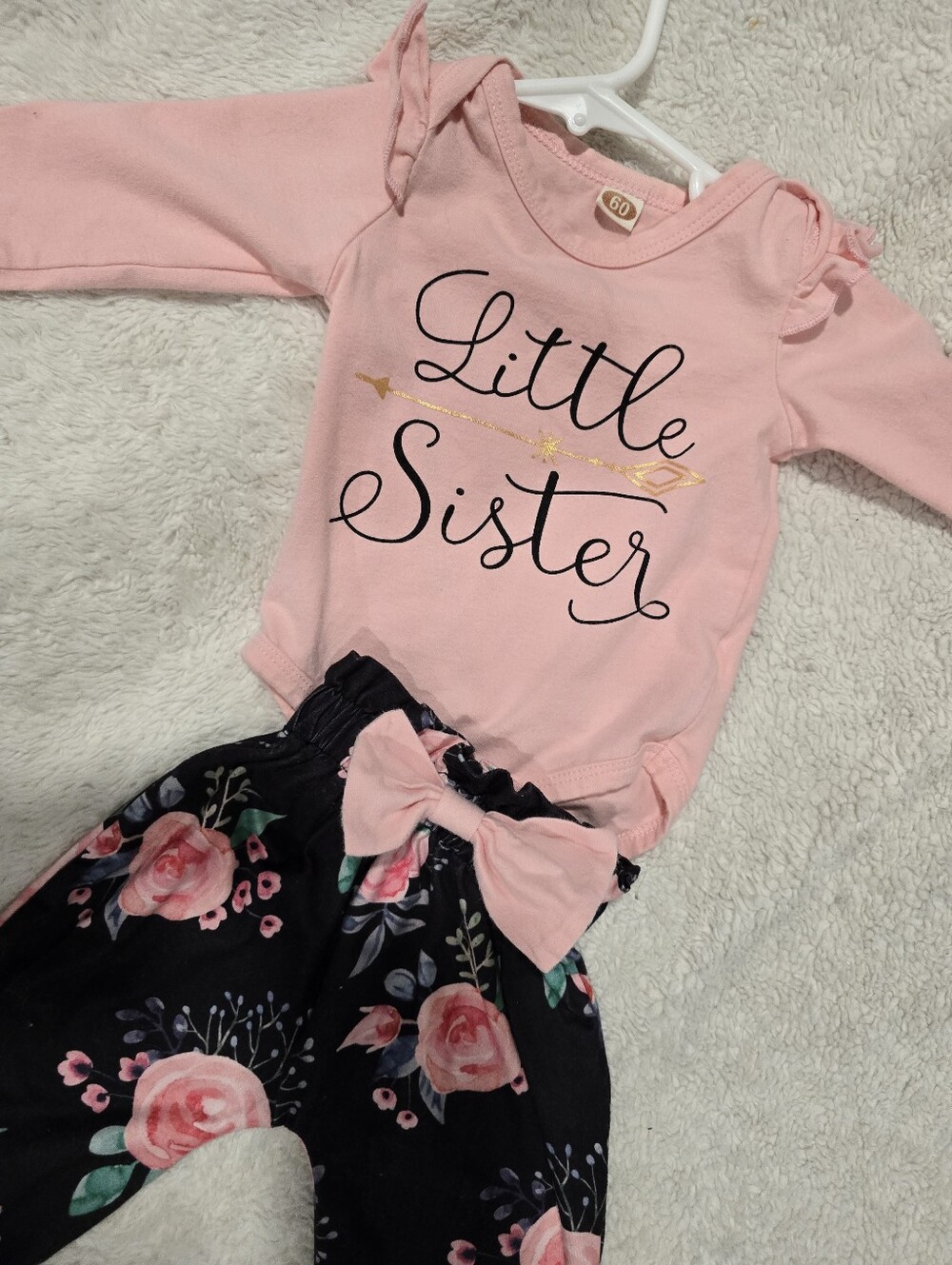 Pink "Little Sister" with Floral Bow Pants